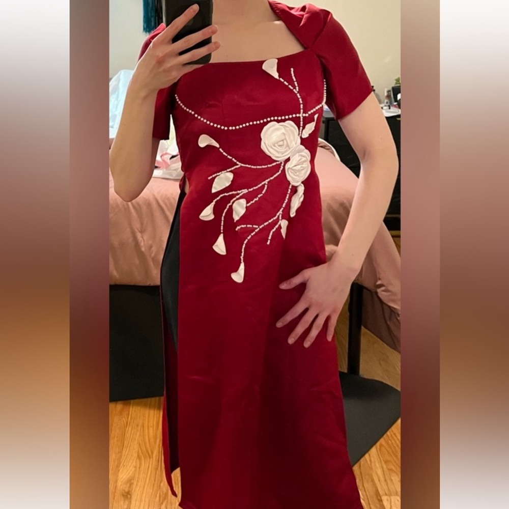 Red Floral Ao Dai & Pants